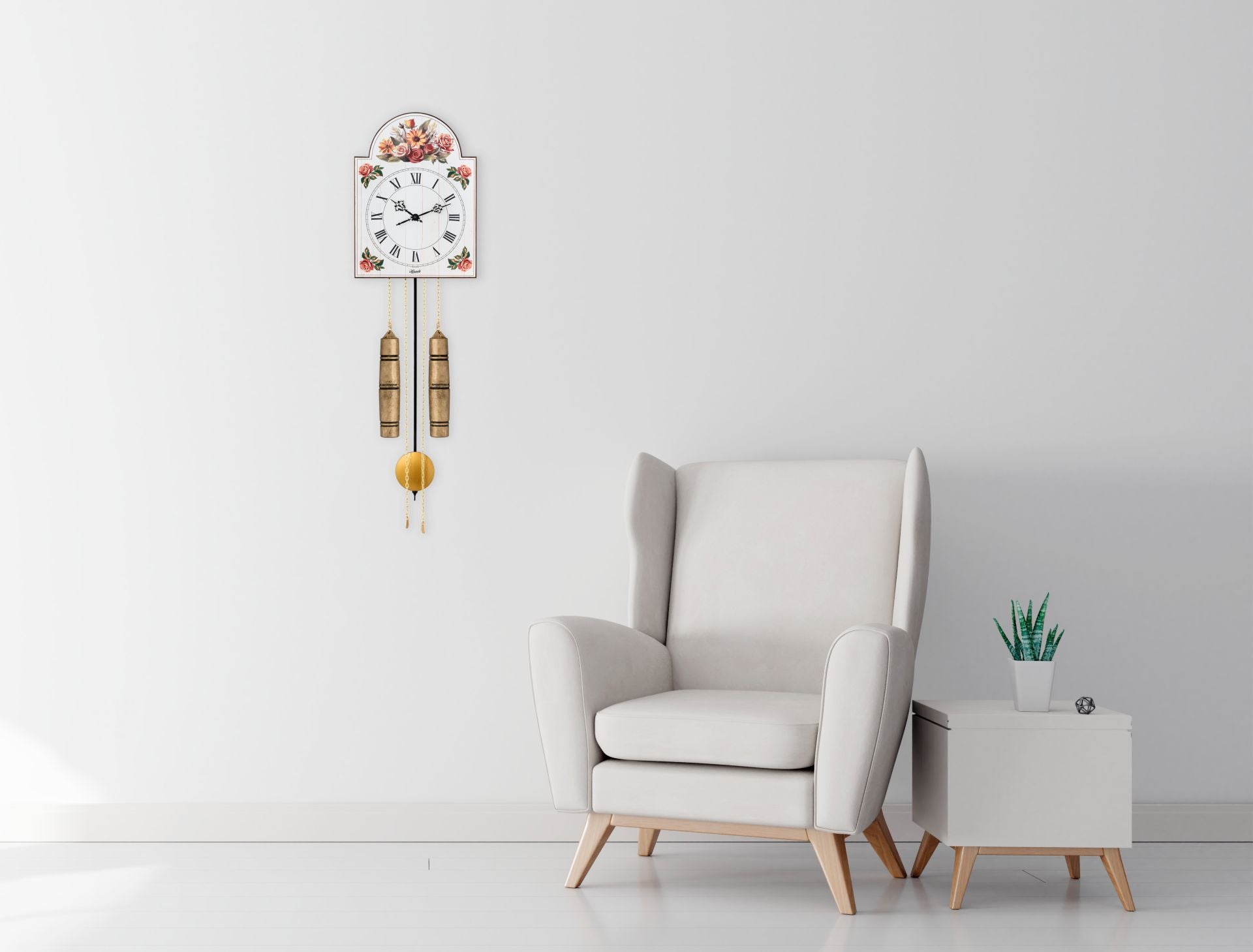Helmle Wooden Floral Pendulum Clock | 61026-000711 | Wall-Mounted Pendulum Clock