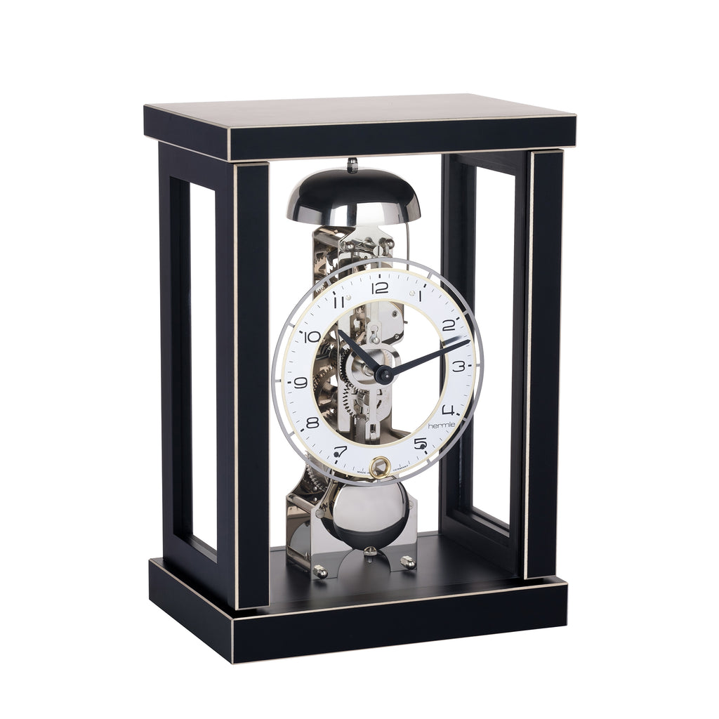 Classic four-pillar walnut case mechanical table clock