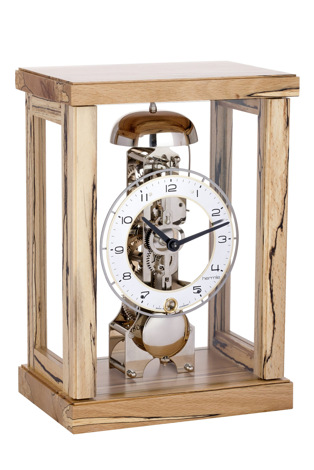 Classic four-pillar walnut case mechanical table clock