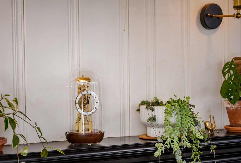 Glass Dome Mechanical Table Clock (Skeleton Gold)