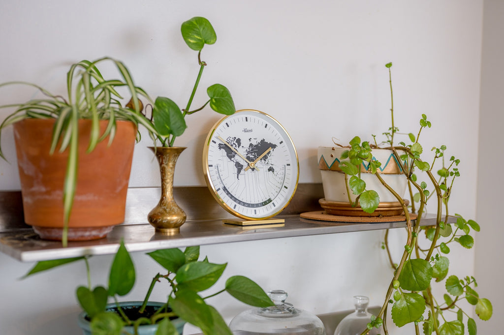 World Map Clock with World Time Display (Modern Design Tabletop Clock)