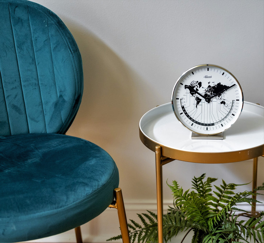 World Map Clock with World Time Display (Modern Design Tabletop Clock)