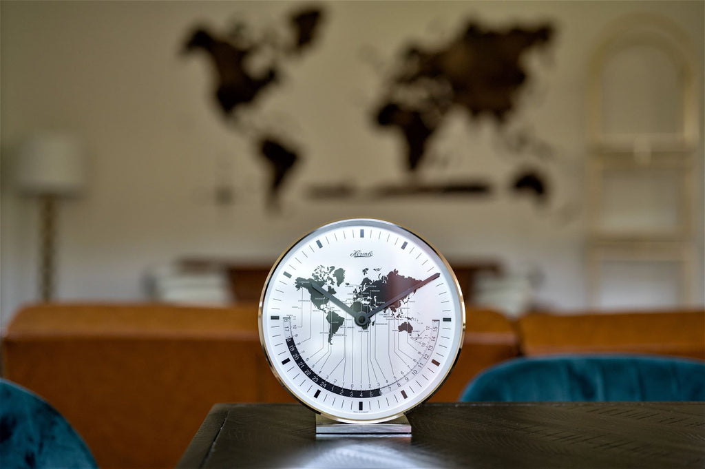 World Map Clock with World Time Display (Modern Design Tabletop Clock)