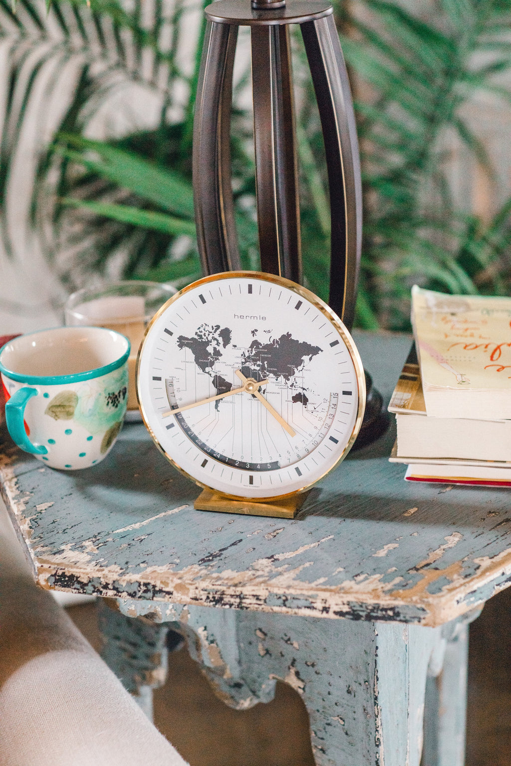 World Map Clock with World Time Display (Modern Design Tabletop Clock)