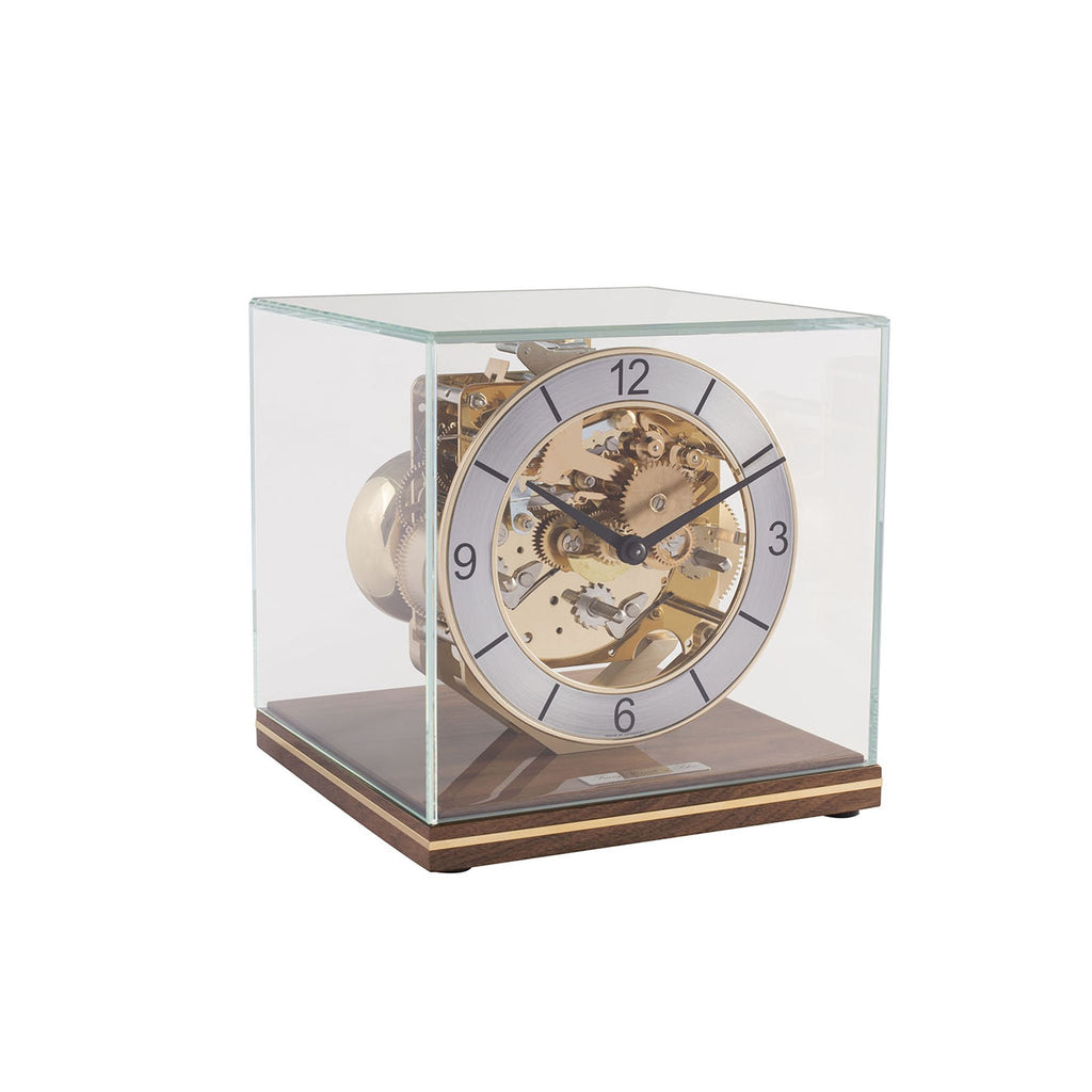 Skeleton table clock (glass case/mechanical, Arabic numerals)