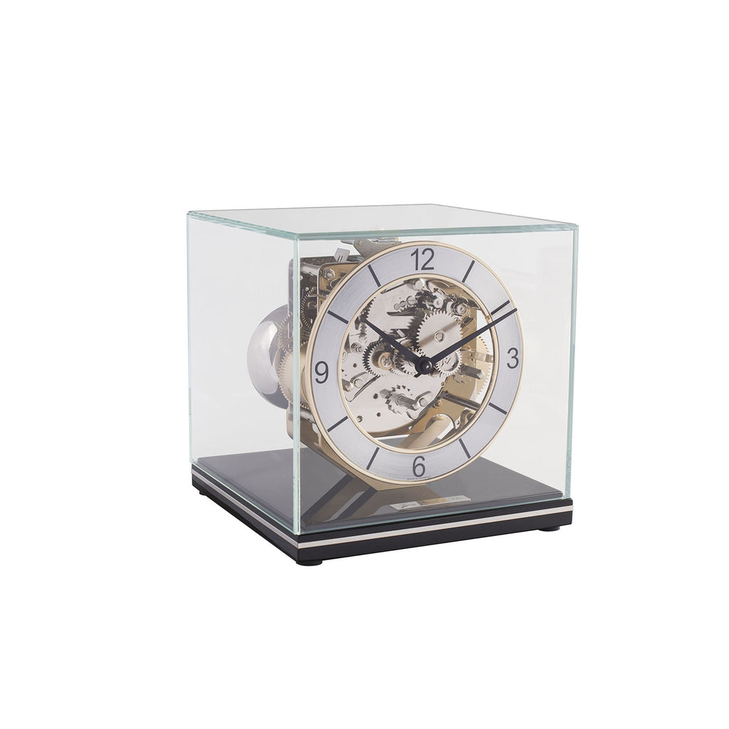 Skeleton table clock (glass case/mechanical, Arabic numerals)