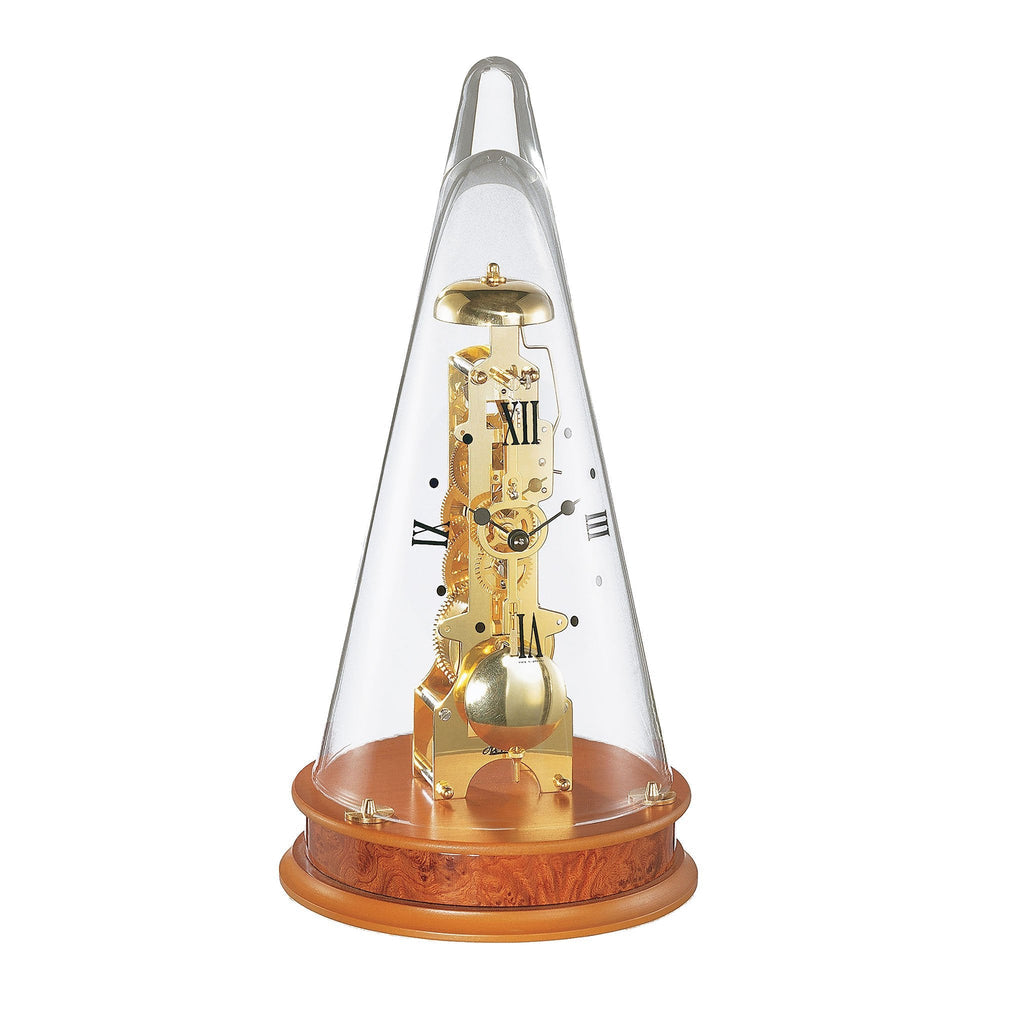 Glass dome skeleton pendulum table clock (conical design)