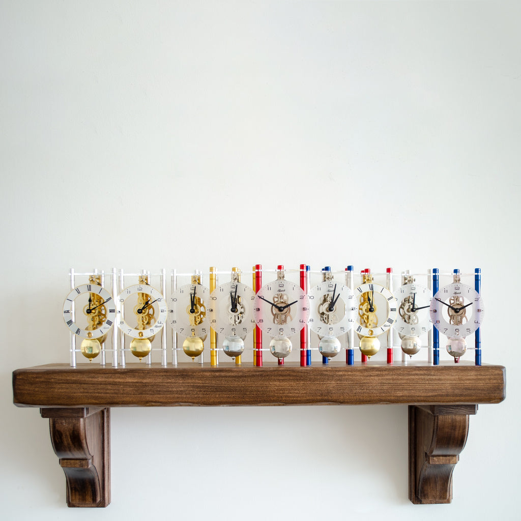 Acrylic Skeleton Table Clock | 7 Colors Available, Colorful Pillar Model (Mechanical Table Clock)